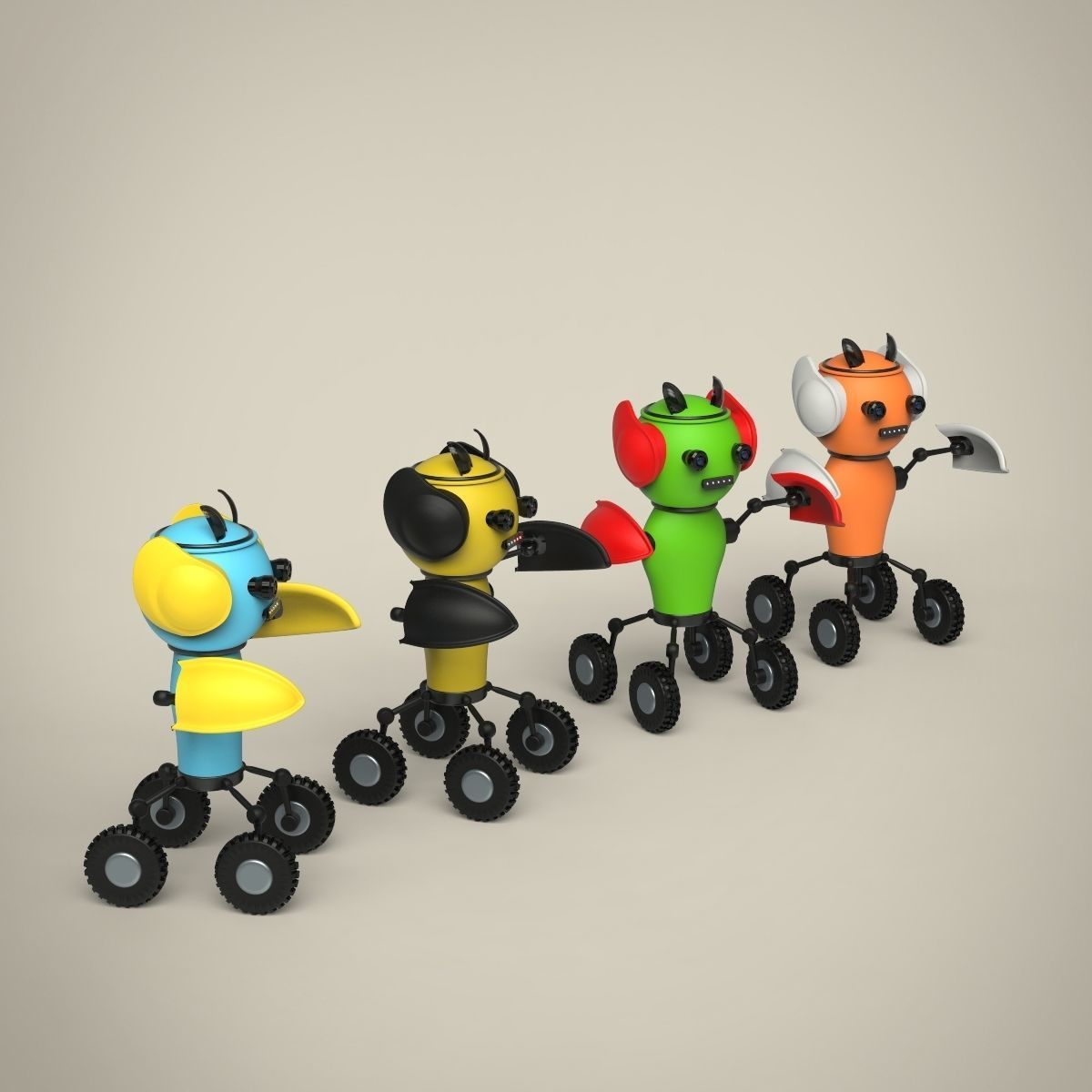 Robots four toy on wheels 3D model_6