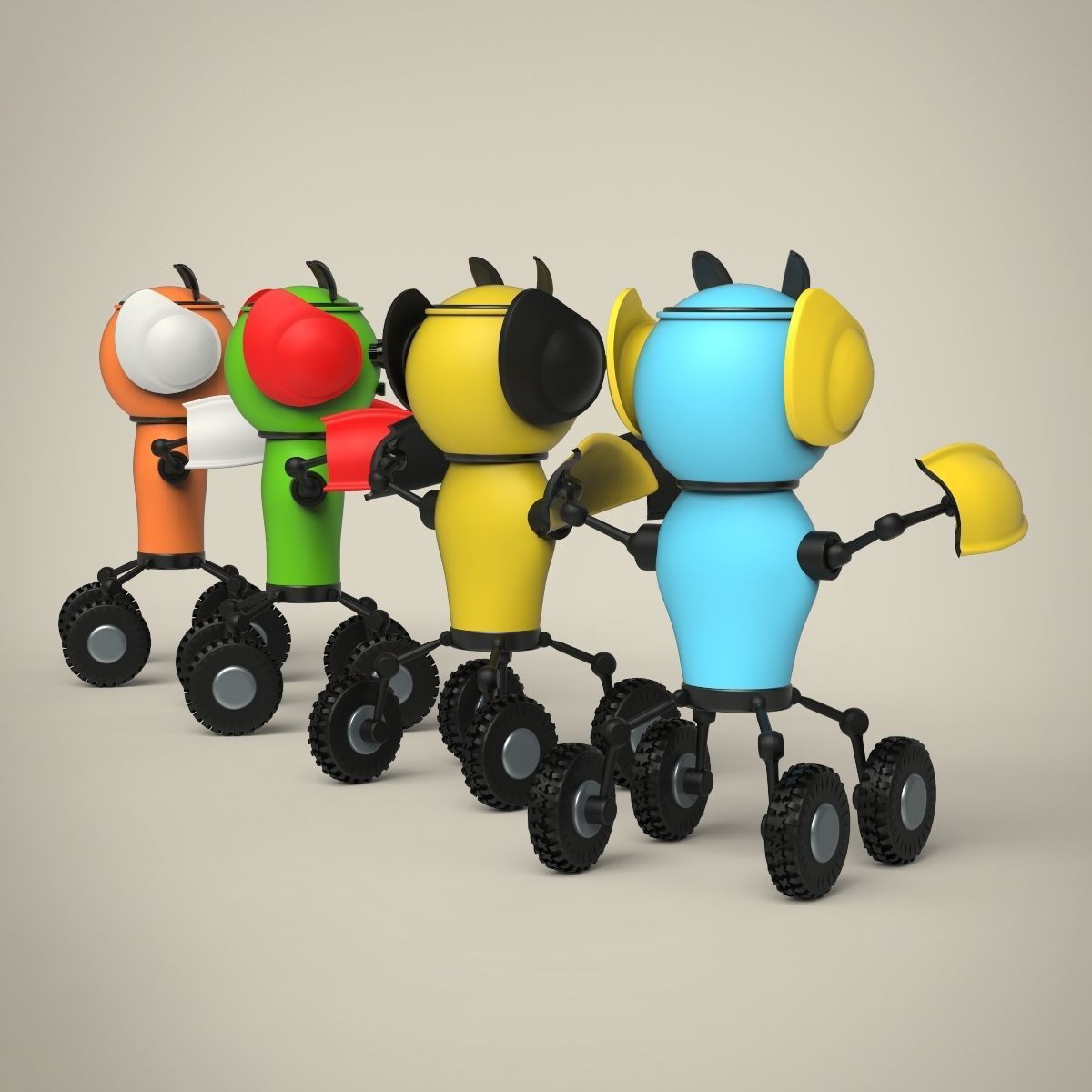 Robots four toy on wheels 3D model_5