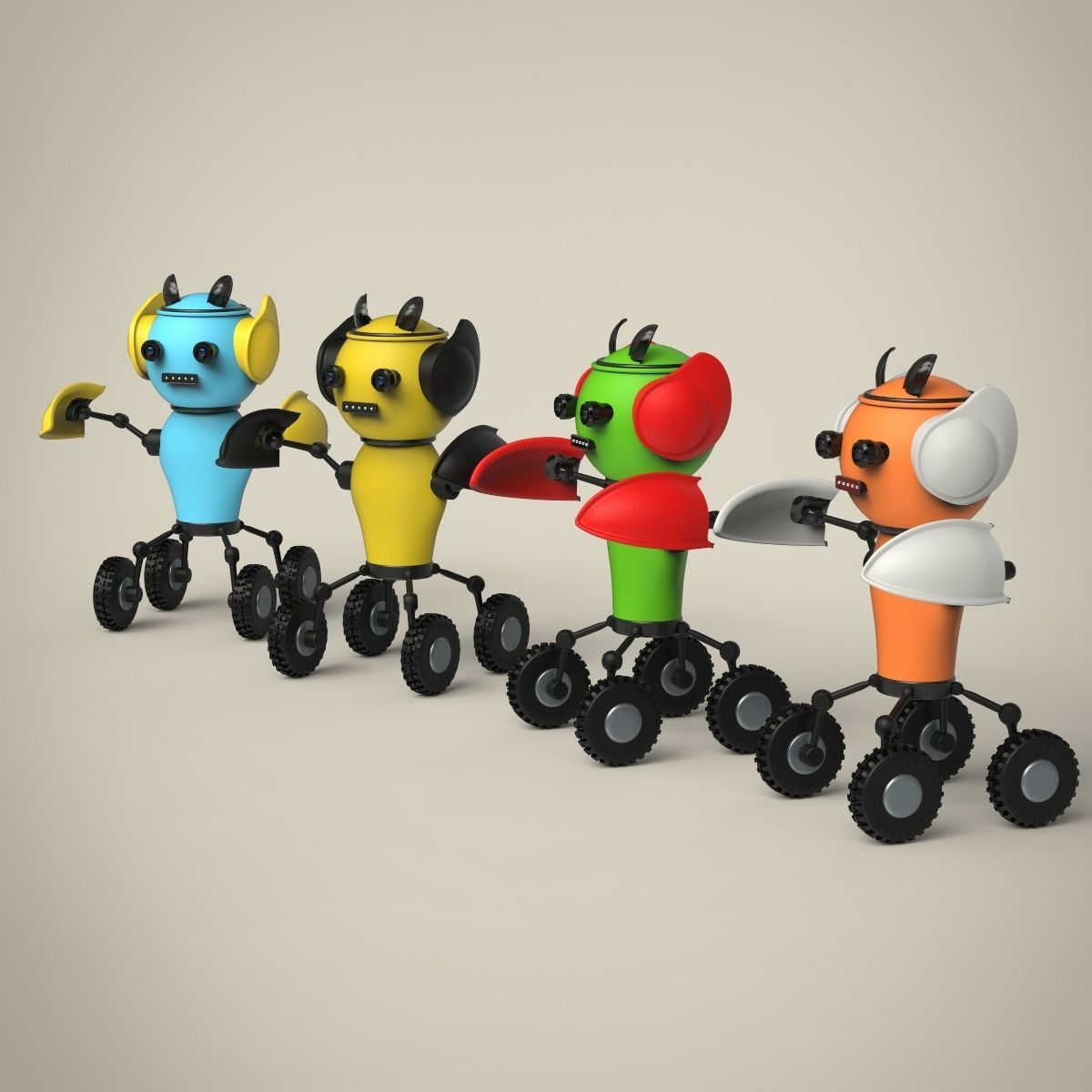 Robots four toy on wheels 3D model_2
