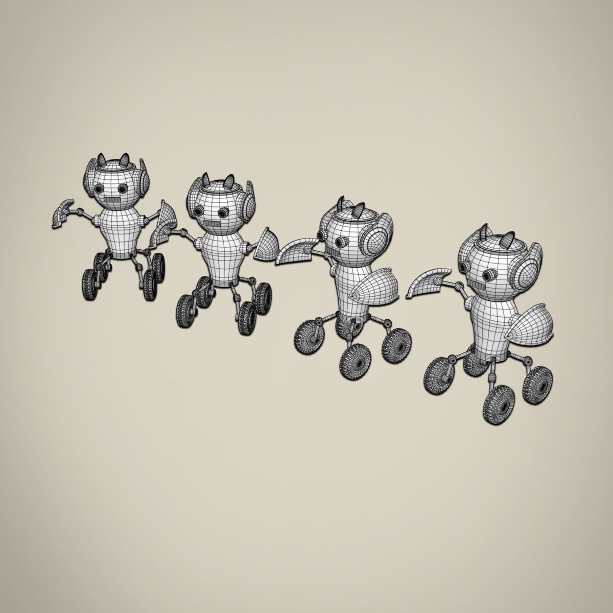 Robots four toy on wheels 3D model_10
