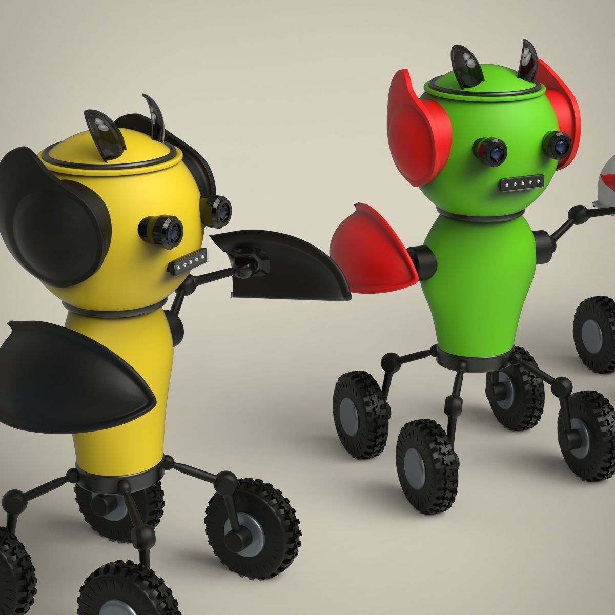 Robots four toy on wheels 3D model_1