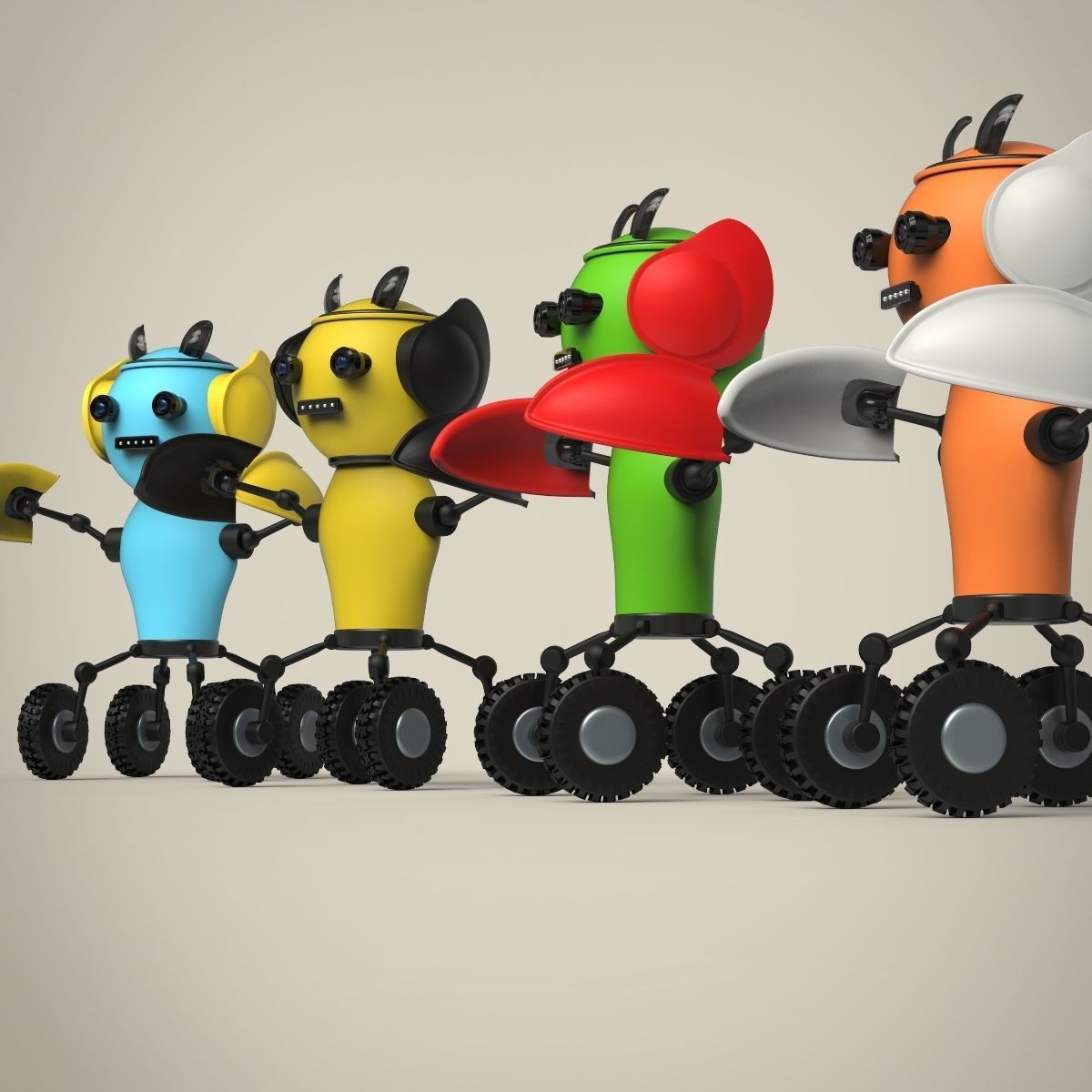 Robots four toy on wheels 3D model_9