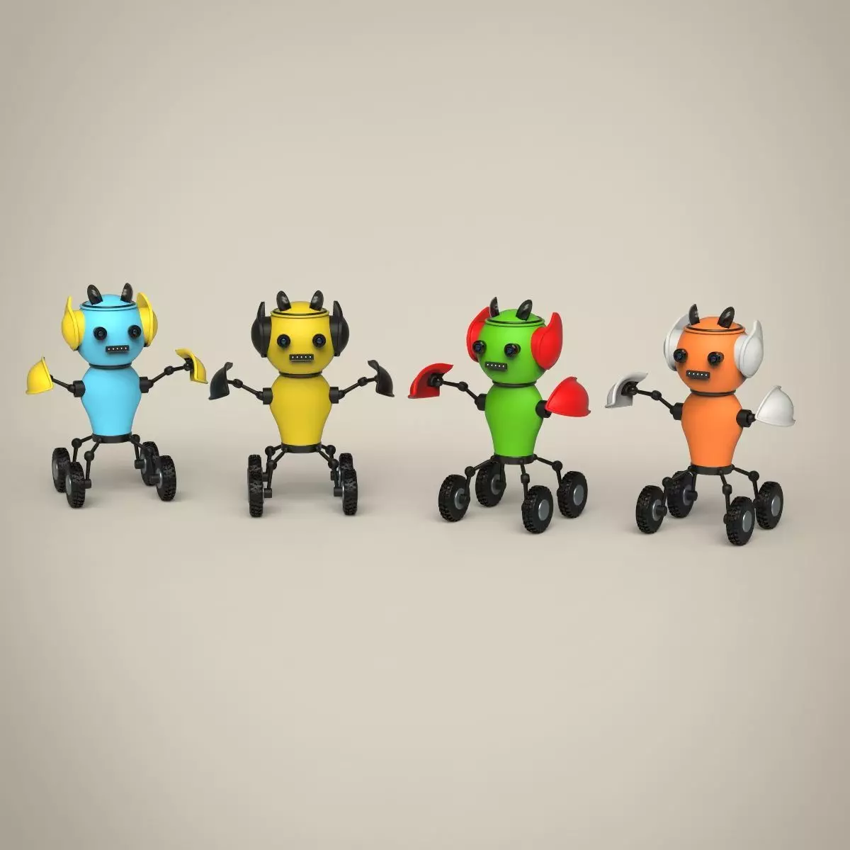 Robots four toy on wheels 3D model_0