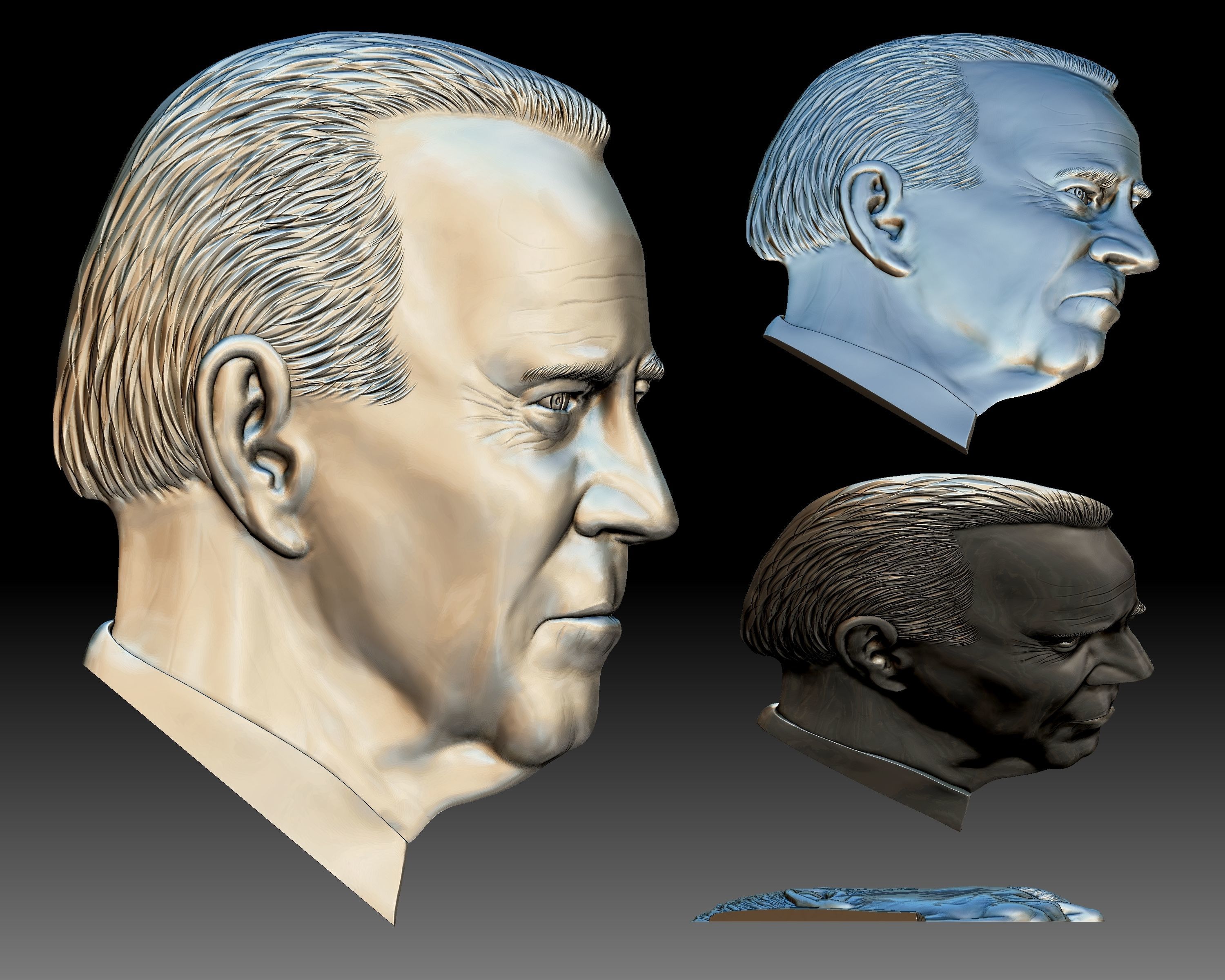 Biden portrait relief for CNC router or 3D printer 3D print model_3