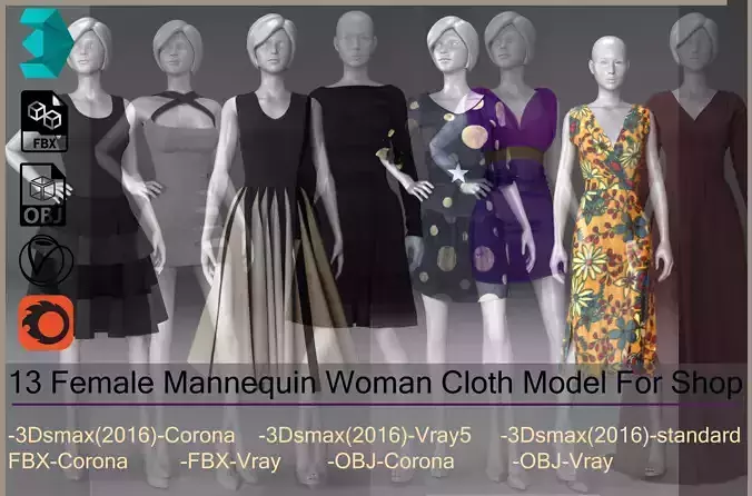 13 Mannequin Woman Dresses Model For Shop 3D model