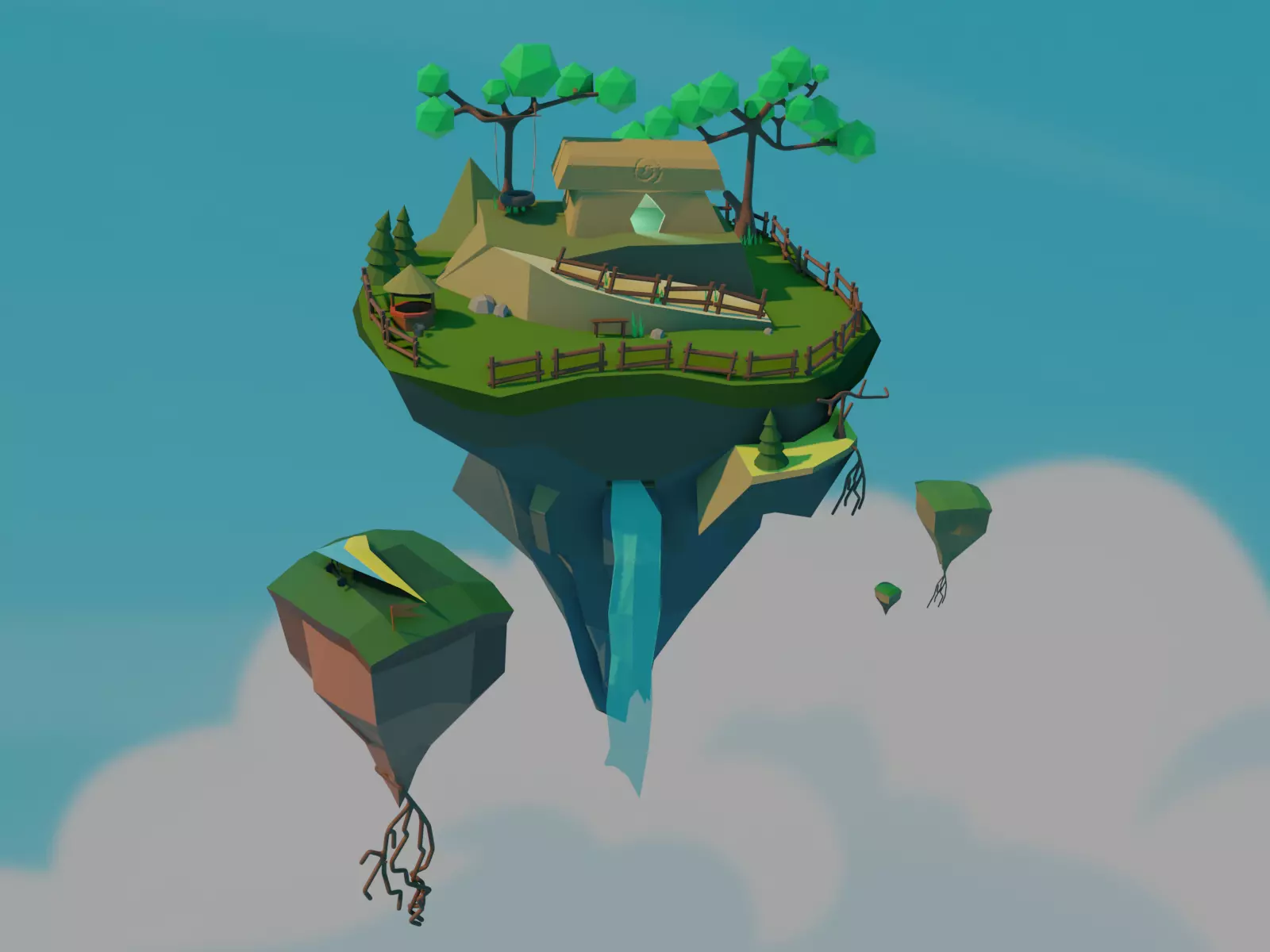 Floating Island Low-poly 3D model_0