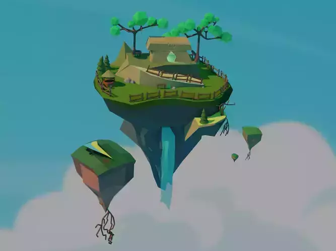 Floating Island Low-poly 3D model