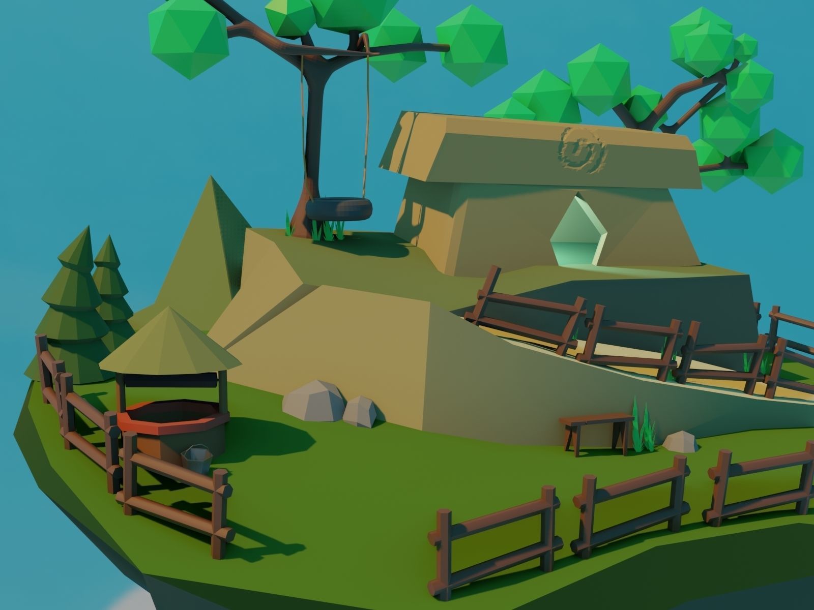 Floating Island Low-poly 3D model_2