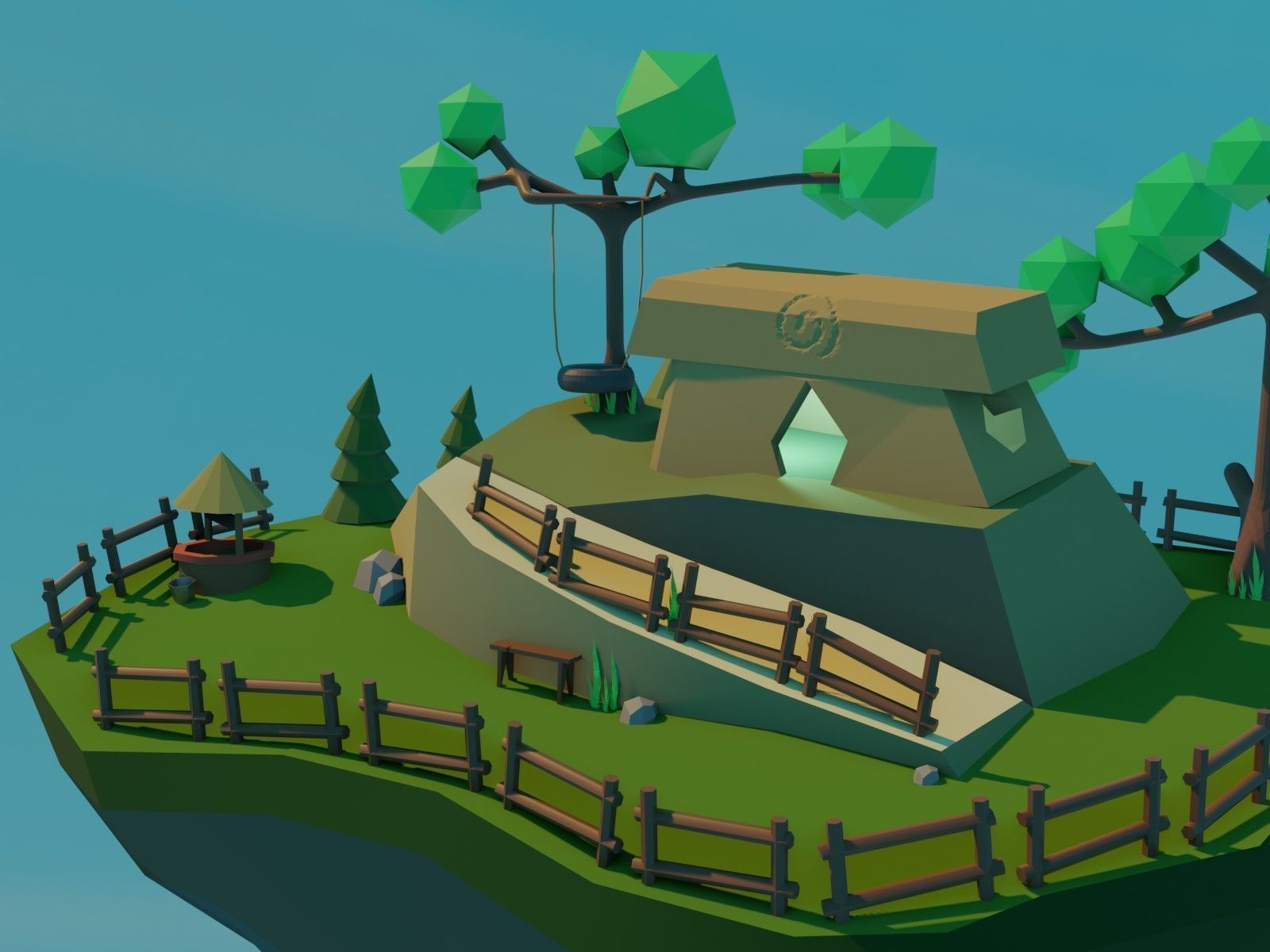 Floating Island Low-poly 3D model_1