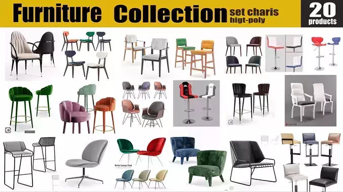 chairs 3d models collection 20 pieces