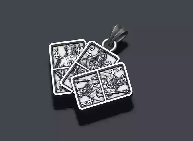 Pair of club Jacks Queens Kings playing cards pendant 3D print model