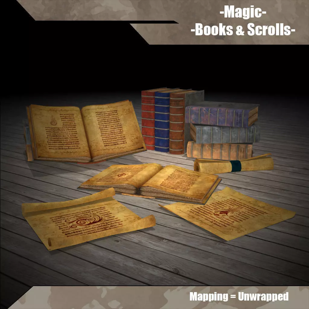 Magic Books Low-poly 3D model_0