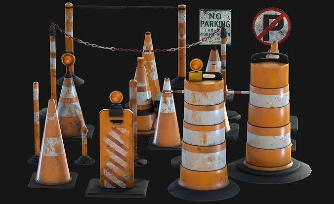 Traffic Cones Set Low-poly 3D model