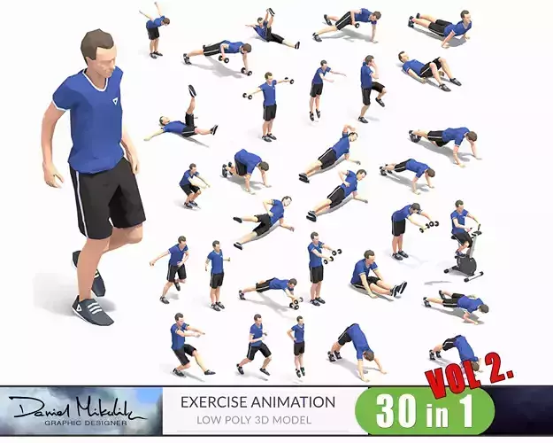 30 Exercise Animations Bundle VOL 2 Low-poly 3D model
