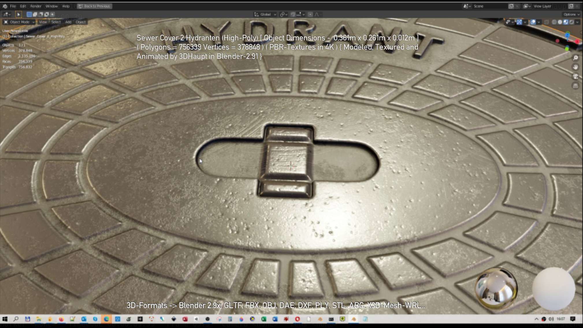 Sewer Cover 2 Hydranten High-Poly 3D model_9