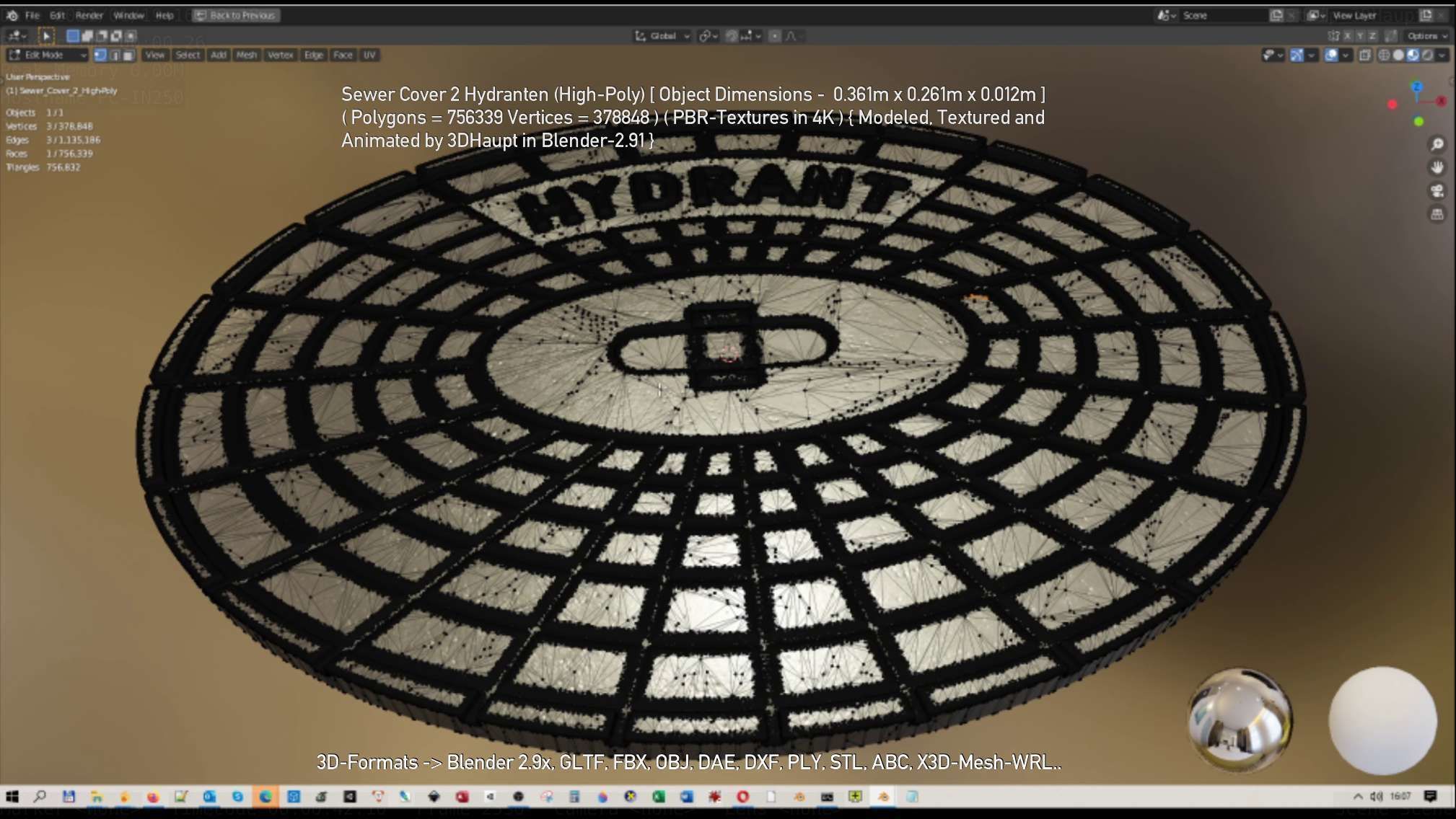 Sewer Cover 2 Hydranten High-Poly 3D model_14