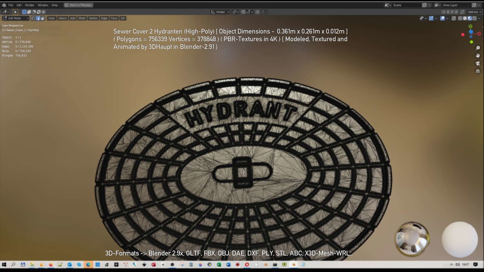 Sewer Cover 2 Hydranten High-Poly 3D model_35