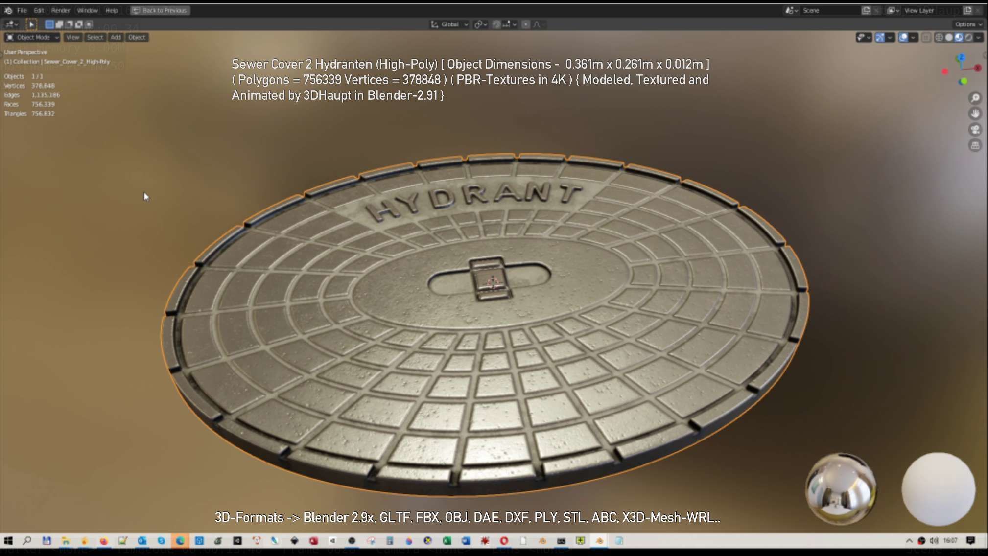 Sewer Cover 2 Hydranten High-Poly 3D model_19
