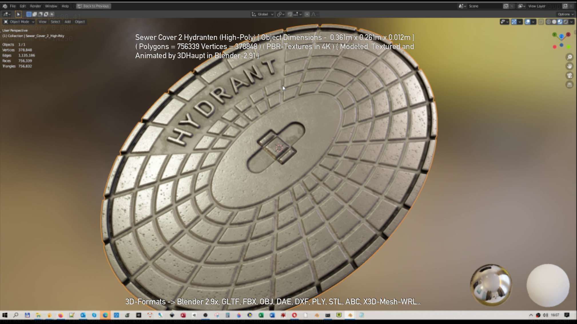 Sewer Cover 2 Hydranten High-Poly 3D model_21