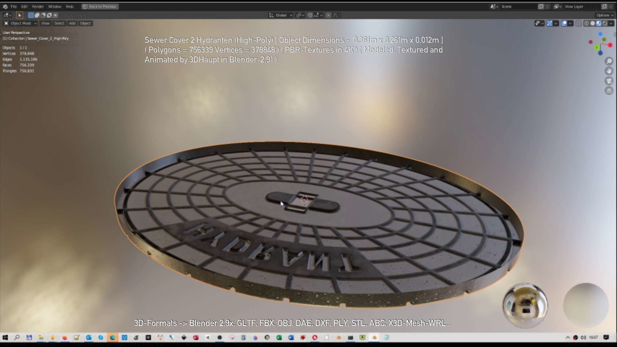 Sewer Cover 2 Hydranten High-Poly 3D model_20
