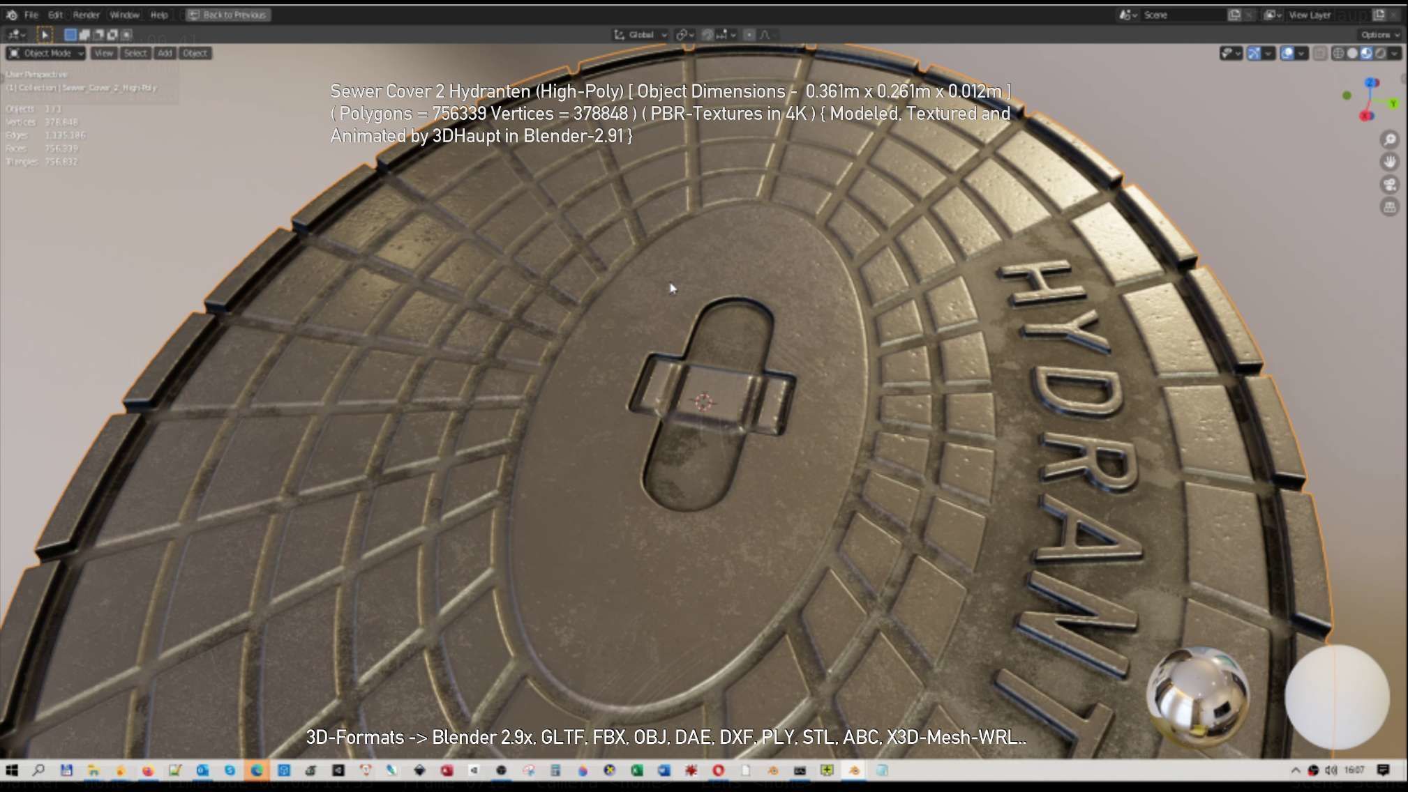 Sewer Cover 2 Hydranten High-Poly 3D model_11