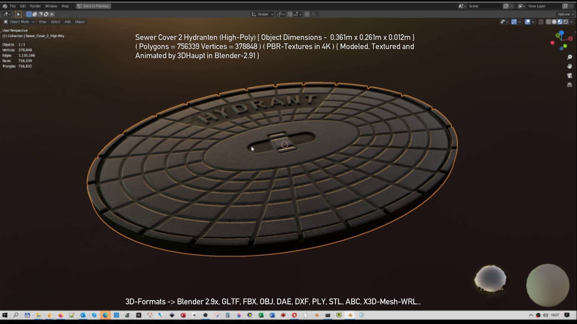 Sewer Cover 2 Hydranten High-Poly 3D model_143