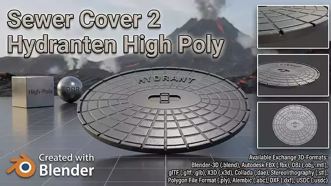 Sewer Cover 2 Hydranten High-Poly