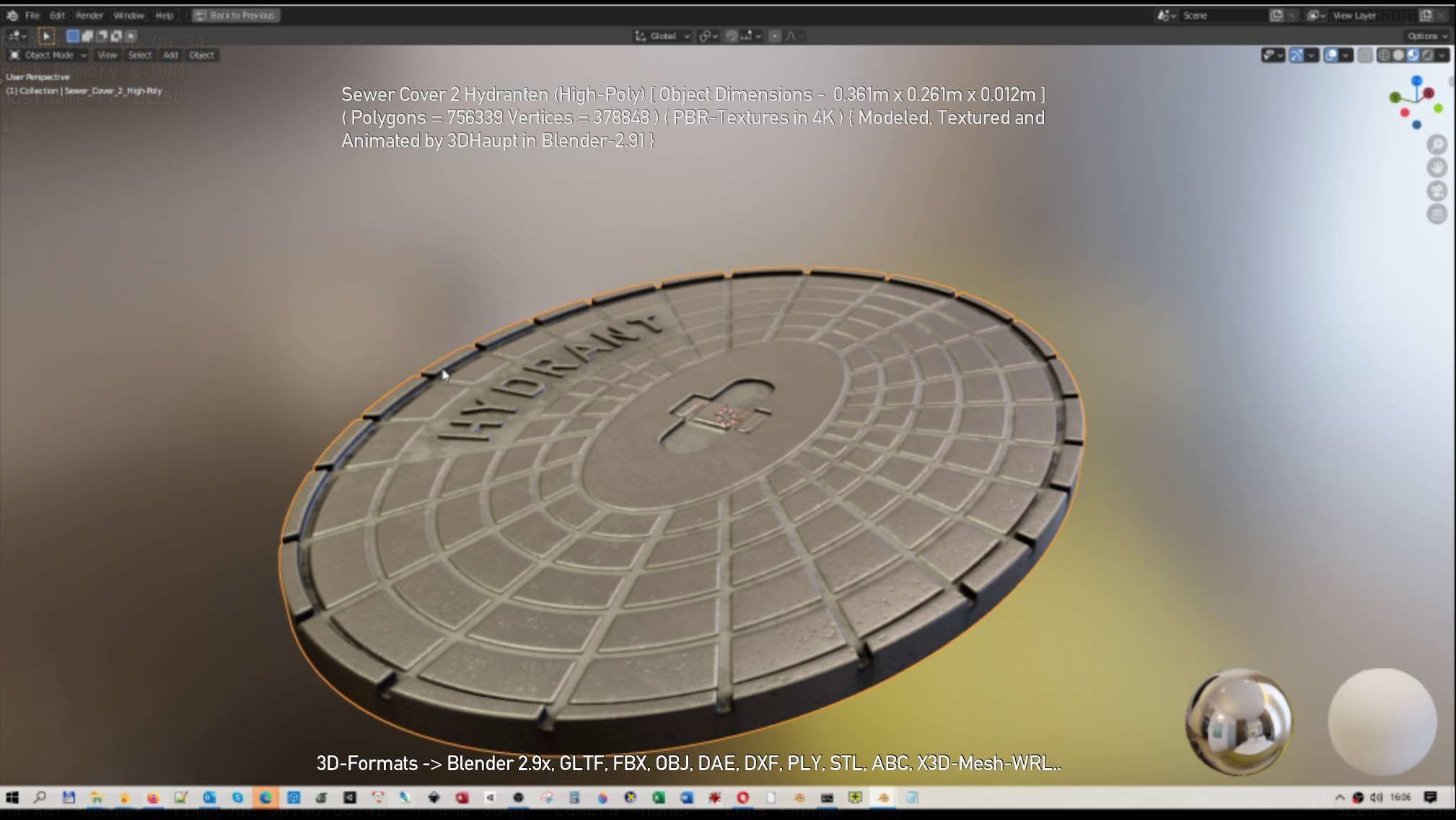 Sewer Cover 2 Hydranten High-Poly 3D model_13