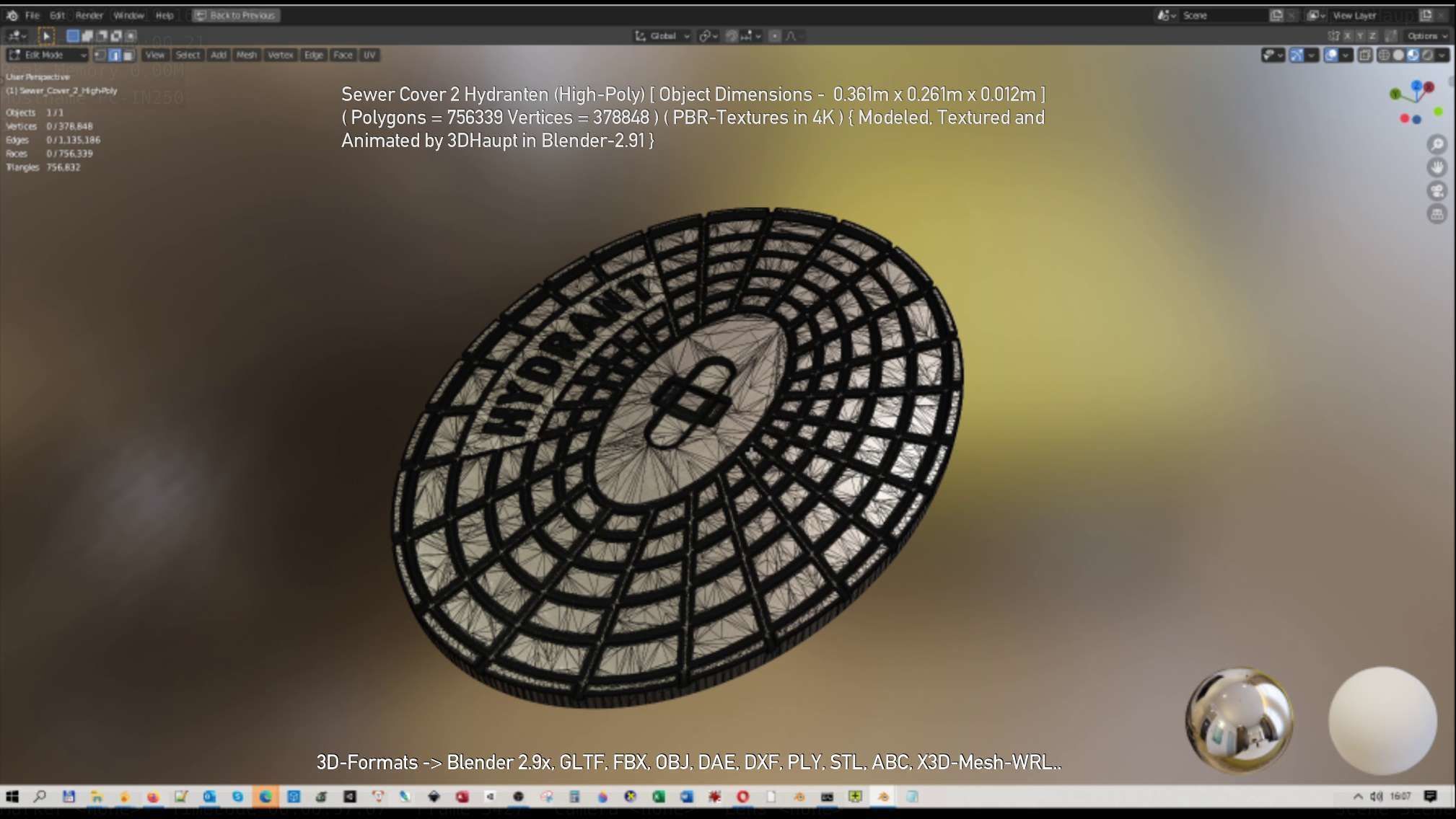 Sewer Cover 2 Hydranten High-Poly 3D model_34