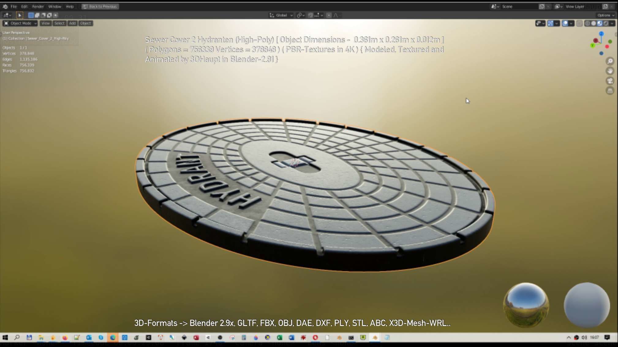 Sewer Cover 2 Hydranten High-Poly 3D model_24