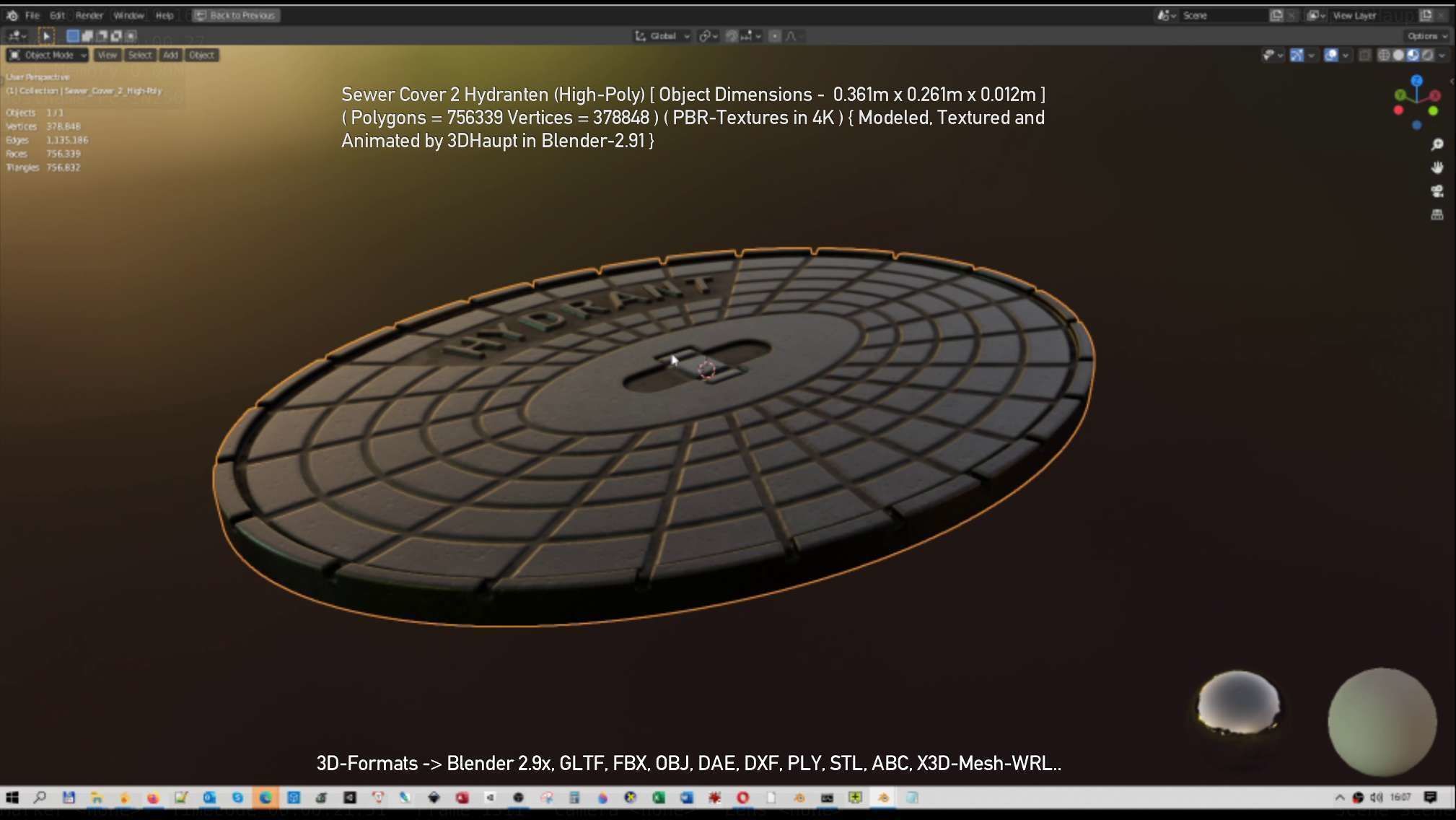 Sewer Cover 2 Hydranten High-Poly 3D model_23