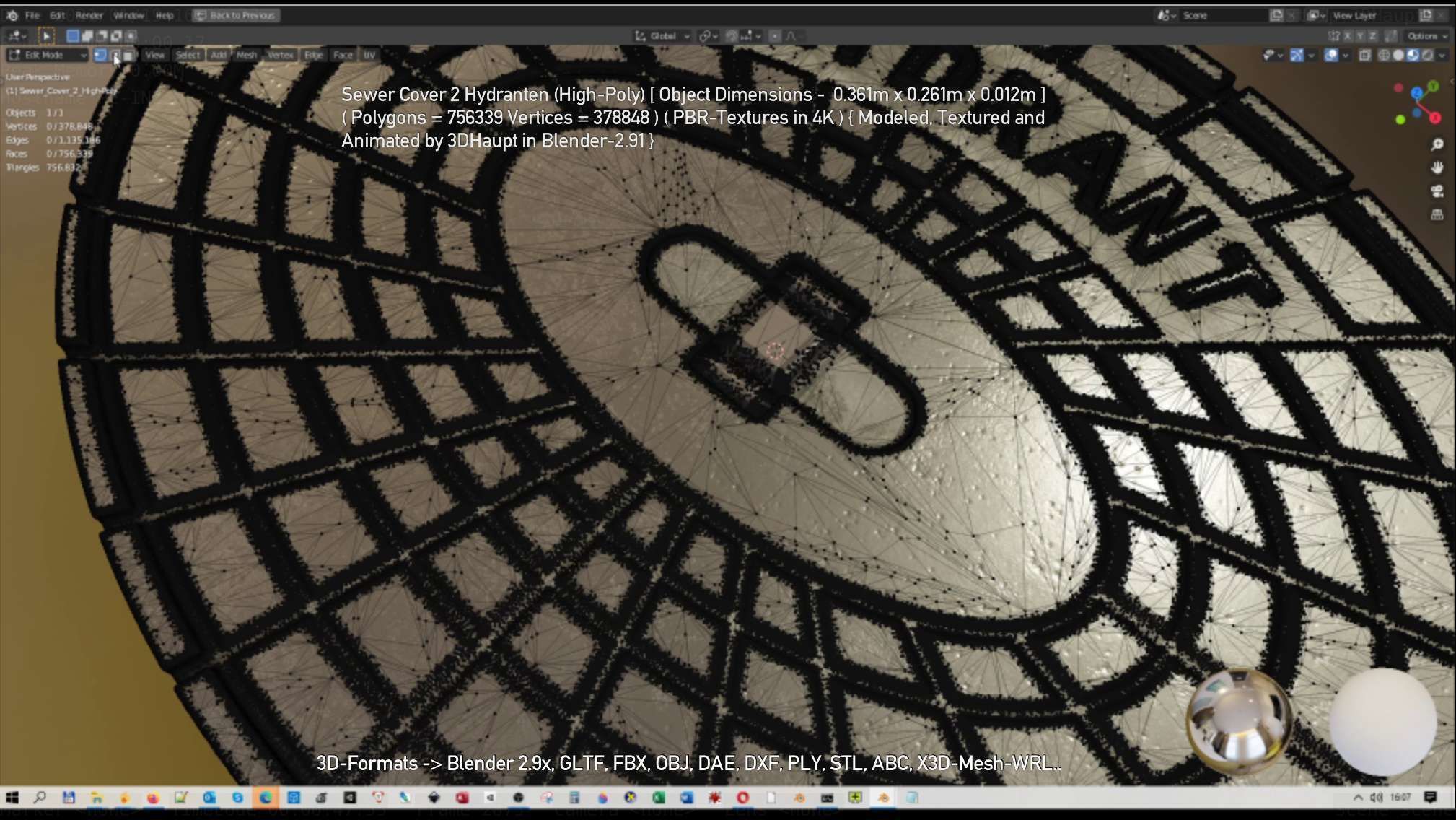 Sewer Cover 2 Hydranten High-Poly 3D model_94