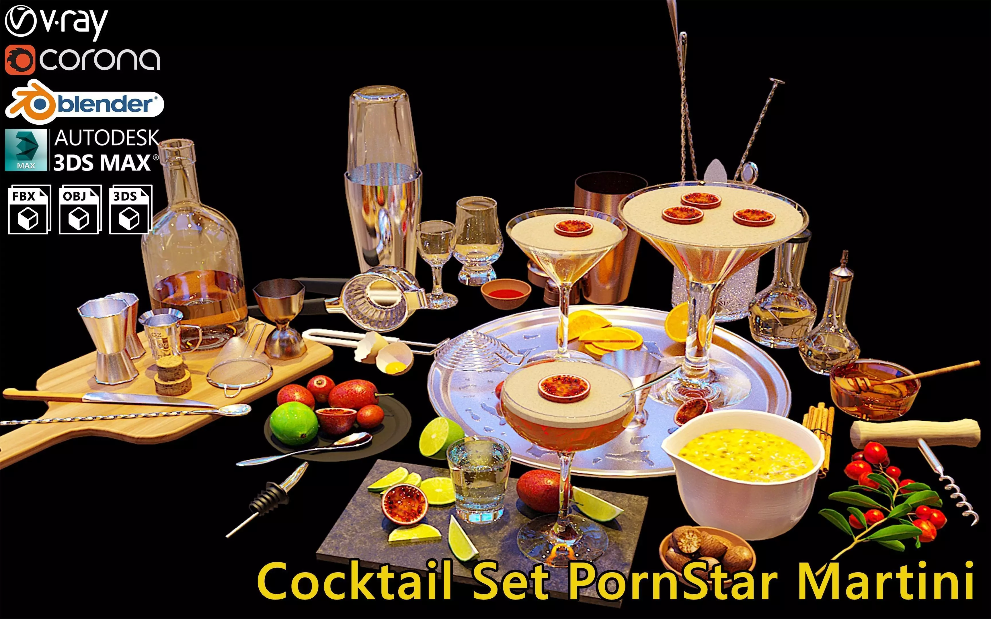 Cocktail Set Martini 3D model