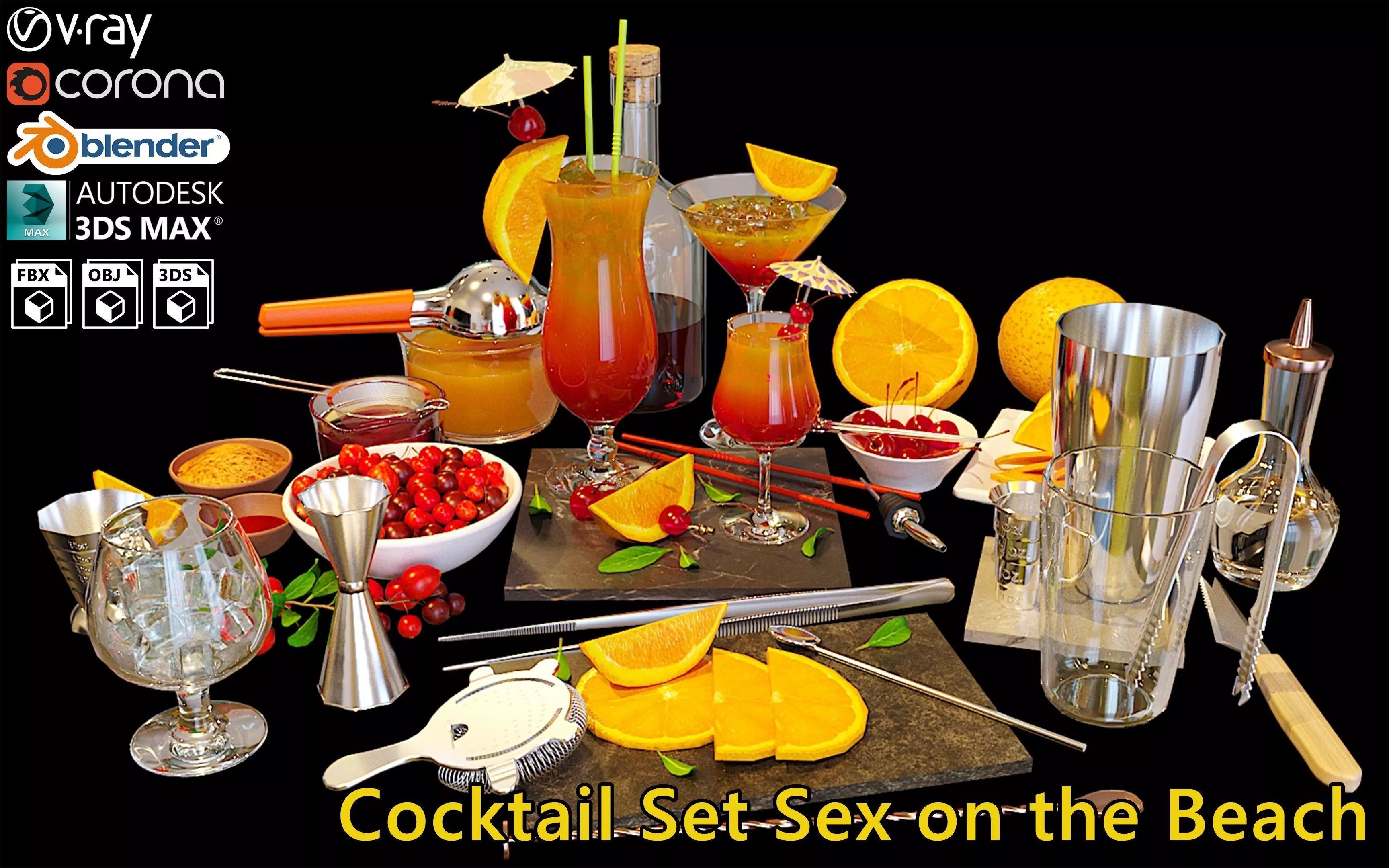 Cocktail Set Sex on the Beach 3D model_0