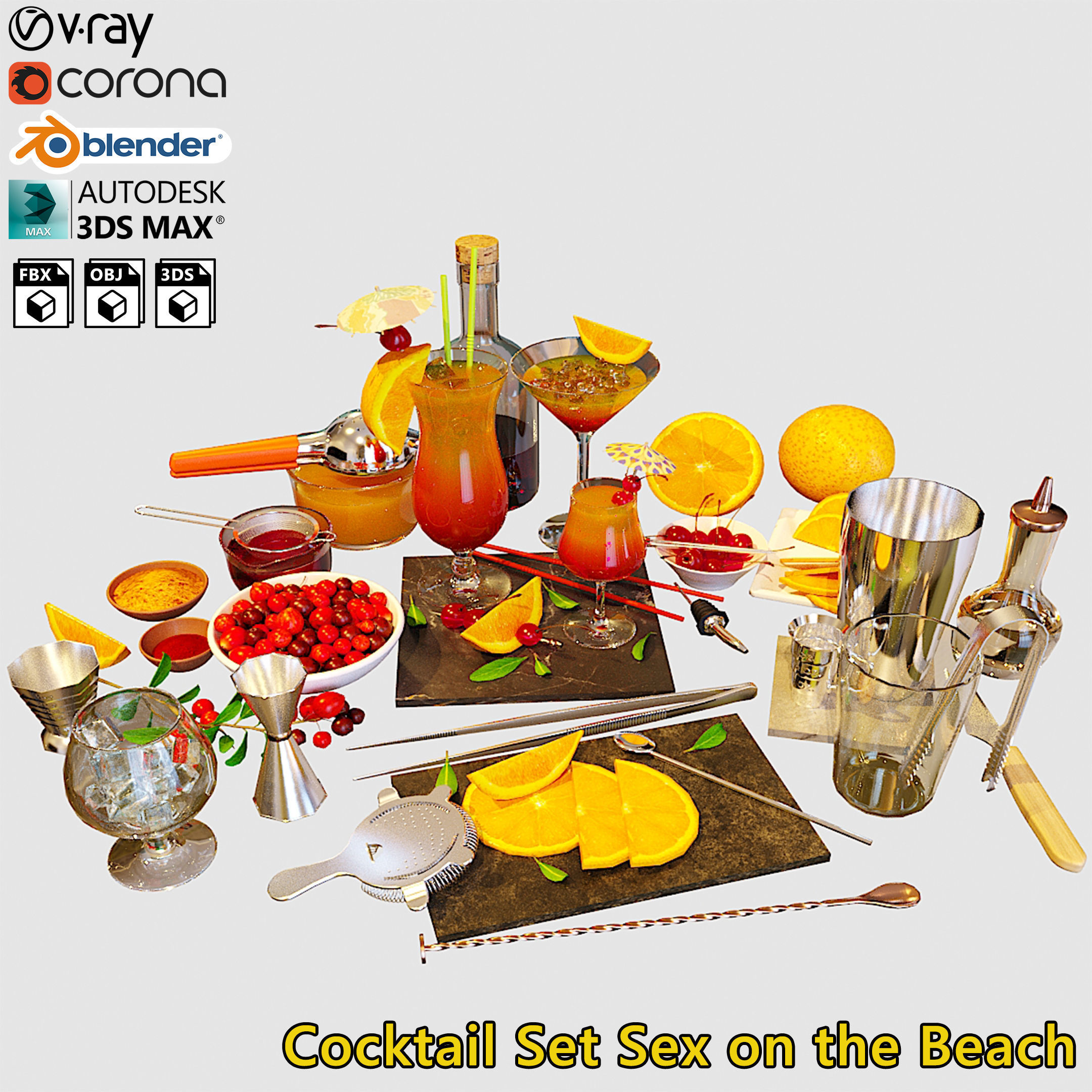 Cocktail Set Sex on the Beach 3D model_3