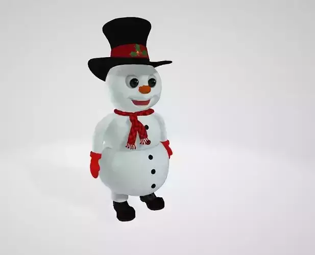 Snowman 3D Model wearing hat and scarf