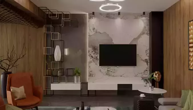 living room 3d model interior morden with parametric ceiling 