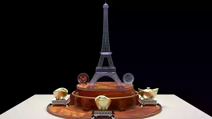 Chinese gold ingot with Eiffel tower