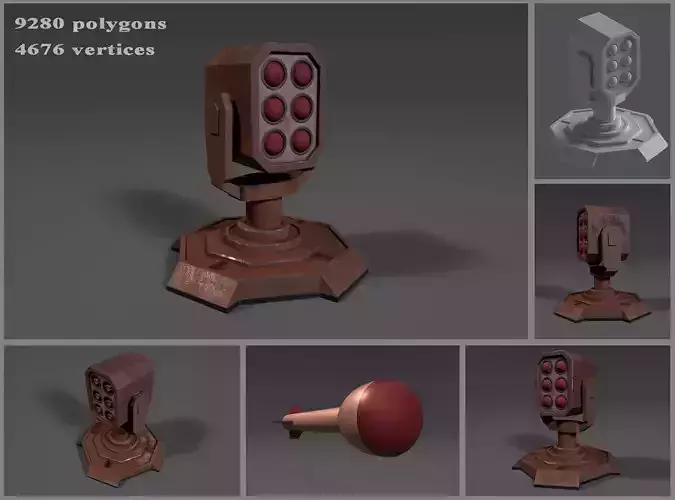 Simple tower-defense missile turret Low-poly 3D model