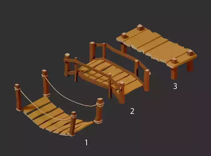 Cartoon stylized wooden bridge