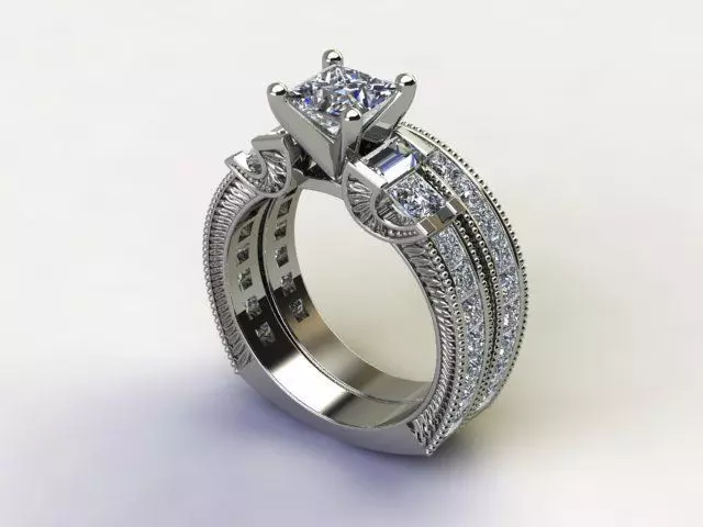 10016 princess cut diamond engagement ring 3D print model_0