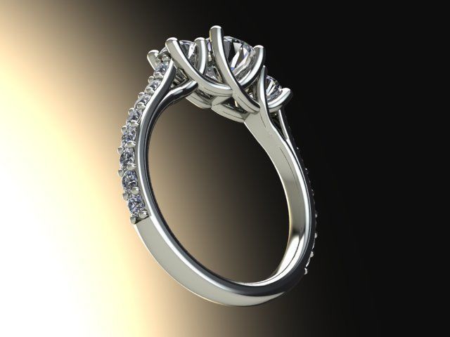 10017 three stone diamond engagement ring 3D print model_4