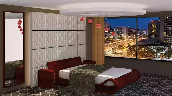 Bedroom with back wall