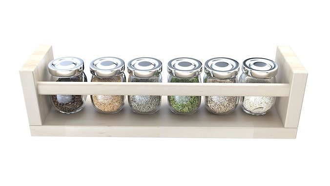 Spice rack with spice jars 3D model