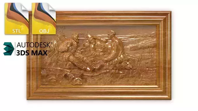 Hunters at Rest relief 3d model for cnc 3dprint 3D model