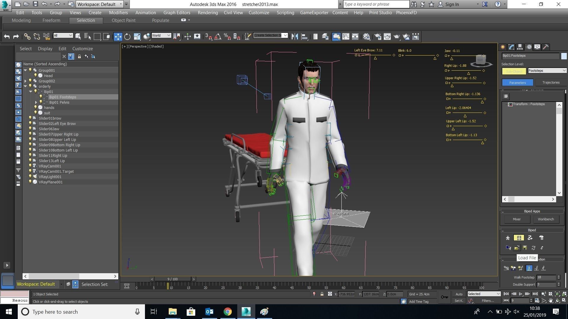 Hospital orderly pushing stretcher 3D model_7
