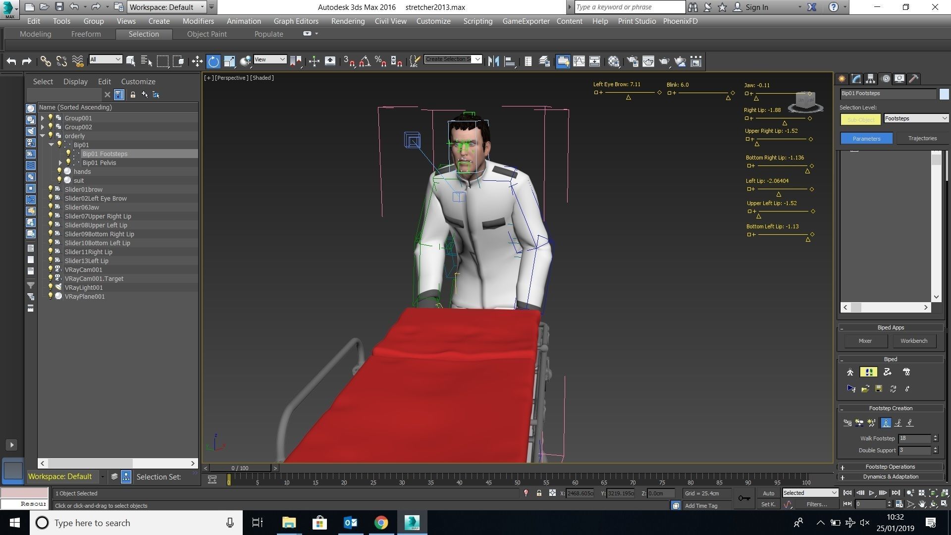 Hospital orderly pushing stretcher 3D model_5