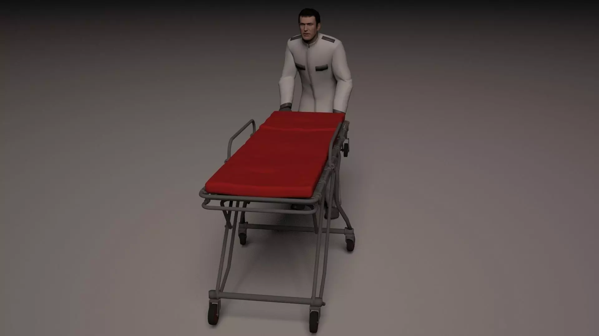 Hospital orderly pushing stretcher 3D model_0