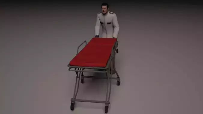 Hospital orderly pushing stretcher 3D model