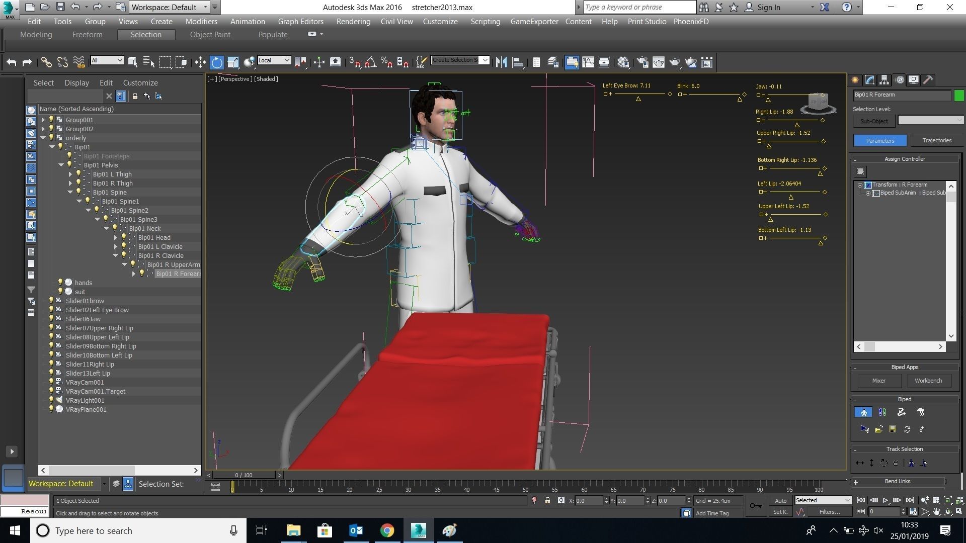 Hospital orderly pushing stretcher 3D model_6